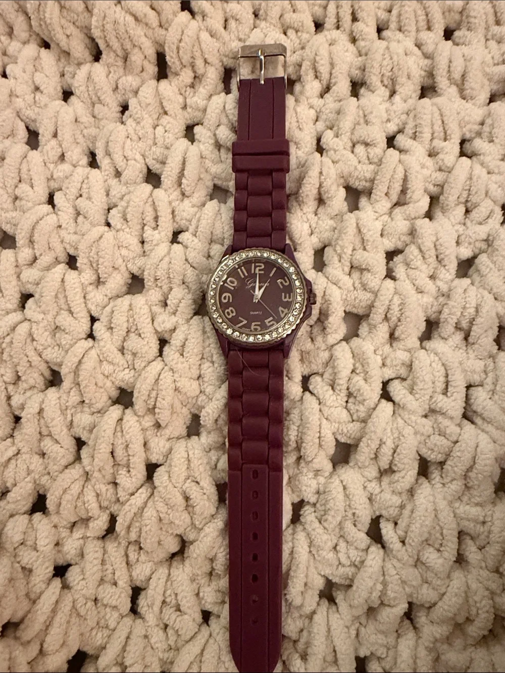 Geneva Burgundy Silicone Strap Watch with Metallic Back